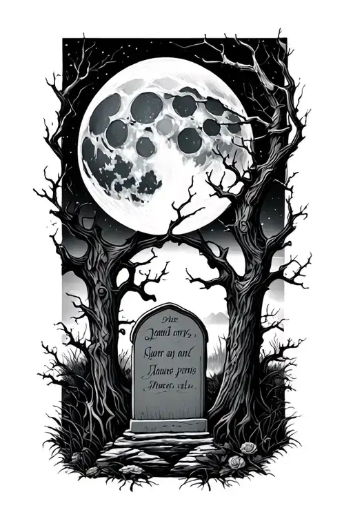 Graveyard With Hollow Full Moon