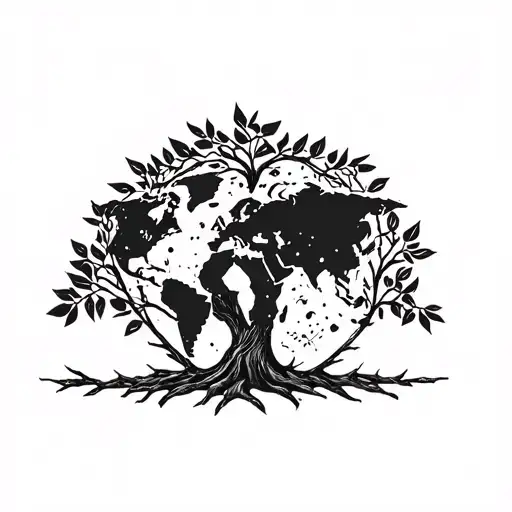 Acacia Tree With World Map Inside Leaves And Branches