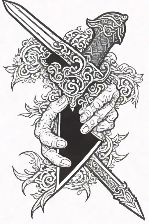 Hand Holding Sword From Sharp Side