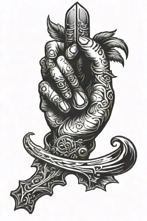 A Dagger Coming Out From The Palm Of A Hand