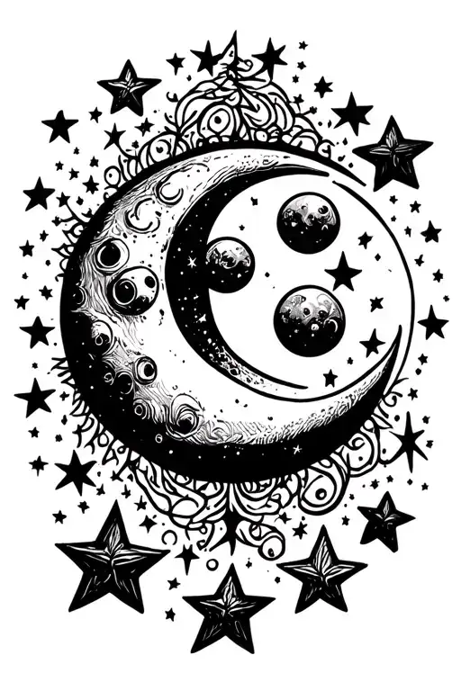 Moon With Stars Around It Simple
