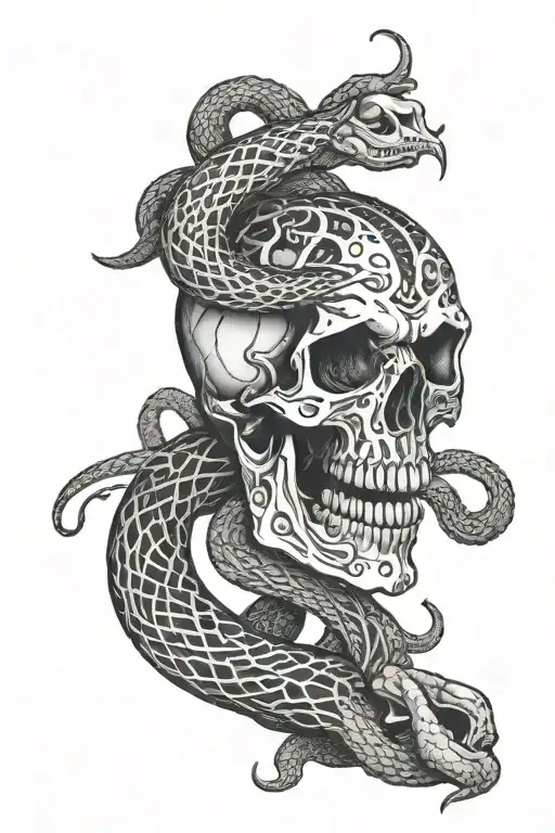 Skull And Snake Coiled