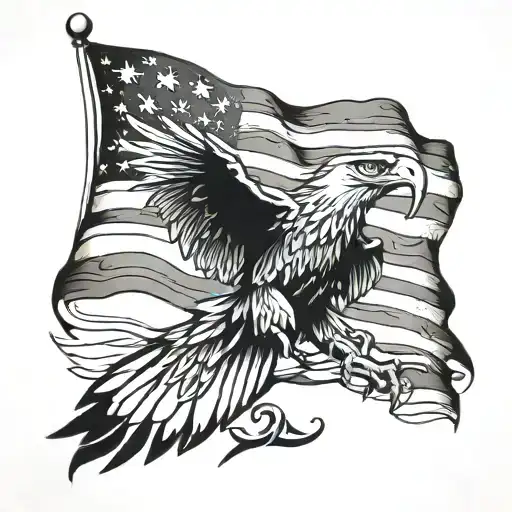 Eagle And American Flag Primarily Black