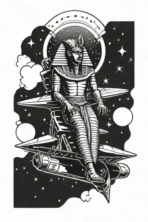 An Egyptian Pharaoh Riding A Spaceship Through The Stars