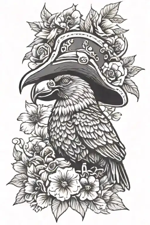 A Pirate Parrot Wearing A Hat Surrounded By Colorful Flowers