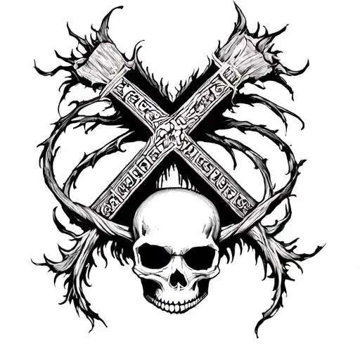 Upsidedown Cross With A Skull