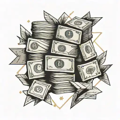 Stacks Of Money With Geometric Patterns And Arrows Pointing Upwards To Symbolize Wealth And Success