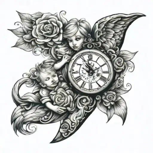 Quarter Arm Sleeve With Children's Time Of Birth In A Timepiece