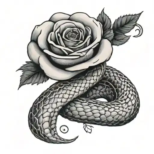 A Snake Coiled Around A Rose With A Chef's Knife In Its Mouth