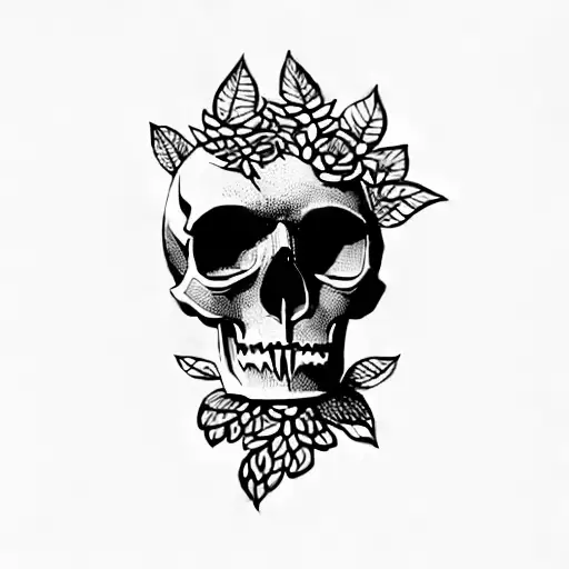 A Skull With Flowers And Leaves