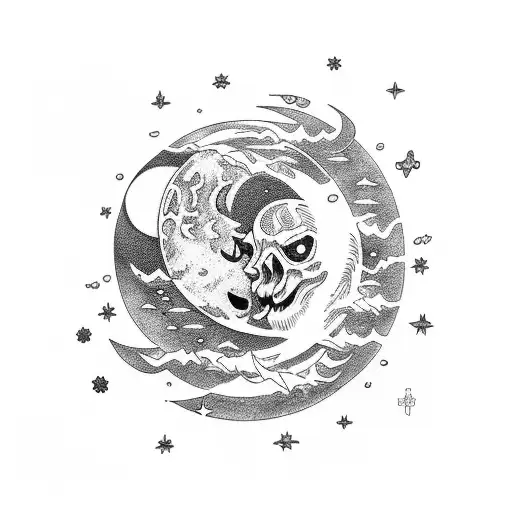 Moon With Ghost And Star