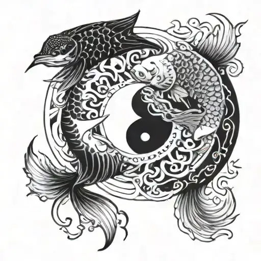 Pisces But In Yin And Yang Concept Tattoo Design Incorporating Elements