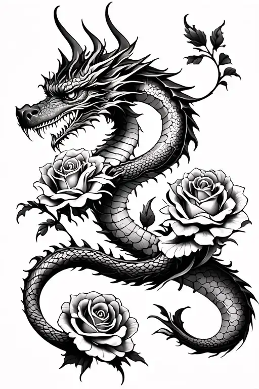 Dragon And Roses
