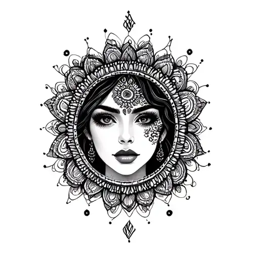 Woman's Face Dark And Mandala Design Incorporating