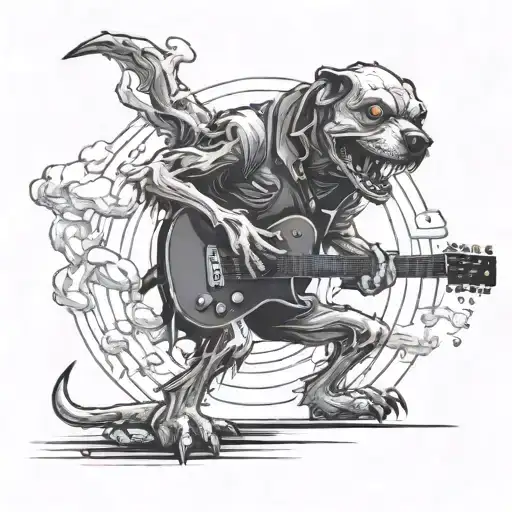 A Zombie Rock Dog Playing A Guitar On Stage On One