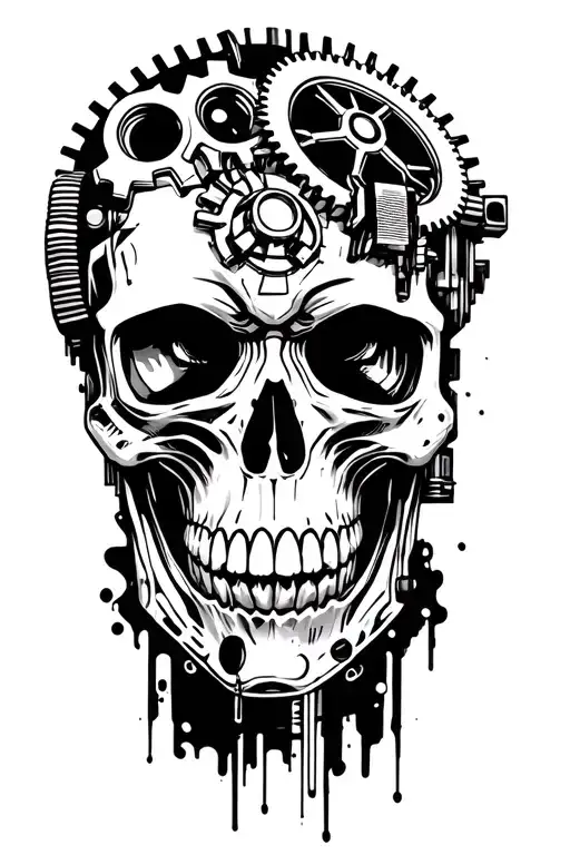 Skull With Cyber Punk Hacker Gears Integrated Into The Design