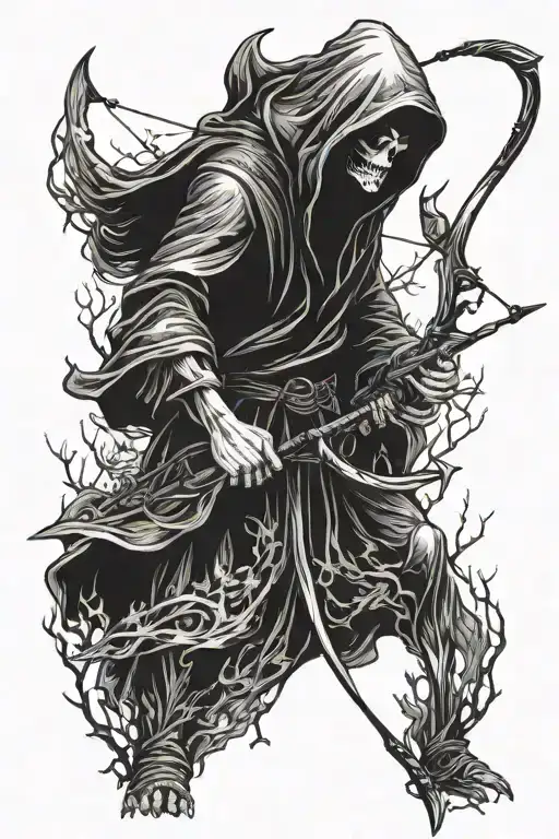Grim Reaper With Archery Bow Hunting Scene