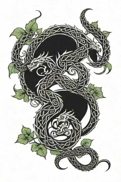 Celtic Dragon Intertwined With Shamrocks And Celtic Knots
