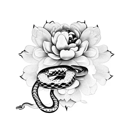 Peony With Snake In A Figure Eight