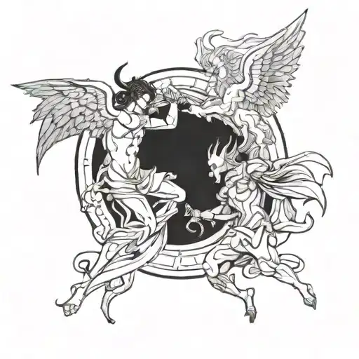 A Celestial Angel And A Demonic Devil Engaged In A Fierce Battle