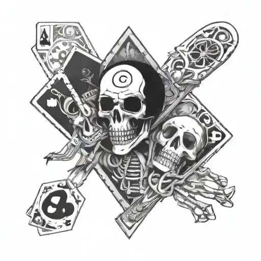 Pair Of Aces And A Eight Ball Held Up By A Skeleton Hand