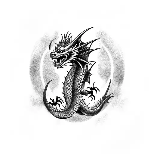 Dragon With Red Clouds Around The Arm