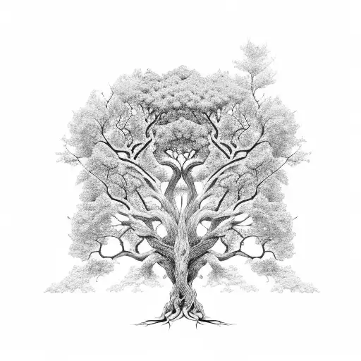 A Majestic Tree With Intricate Roots Intertwined With Bricks