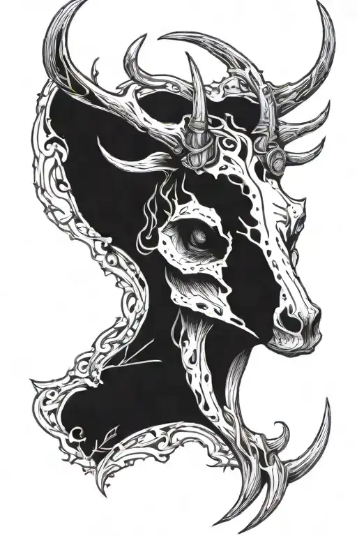 A Stylized Deer Skull With Devil Horns Emerging From It