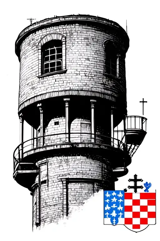 Vukovar's Water Tower With Croses At Bottom And Croatian Flag In Middle