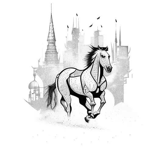 A Horse Galloping Through A Graffiti-filled Cityscape