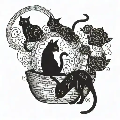 Intricate Basket Weaving Pattern Incorporating Cat Silhouettes