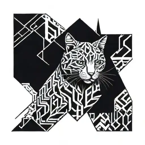Abstract Geometric Design Inspired By Braided Patterns With Hidden Cat Shapes
