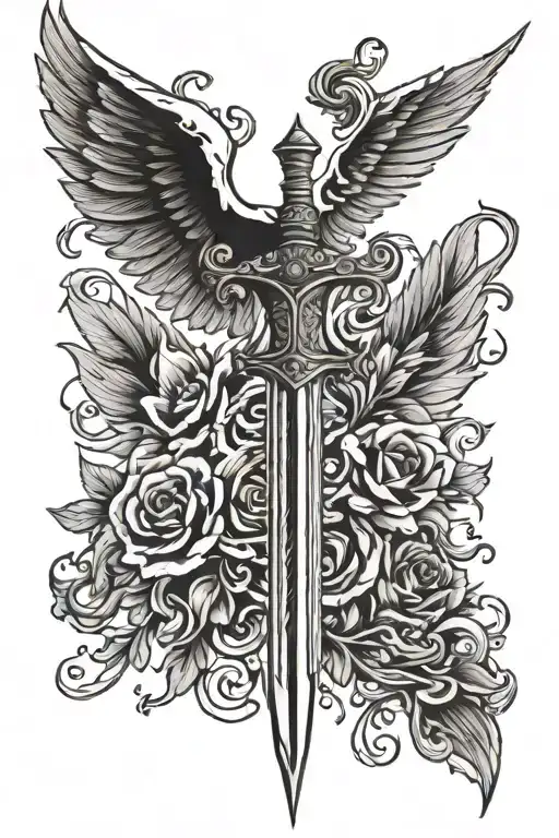 Sword With Wings Spread Wings On Tricep