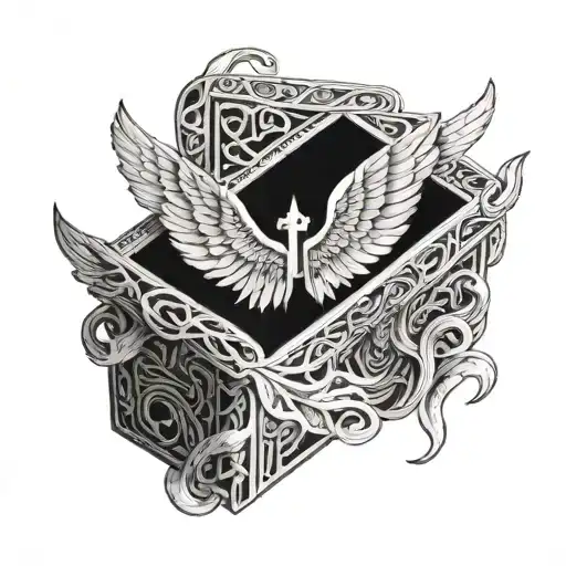 A Sacred Geometric Box Intertwined With Angel Wings