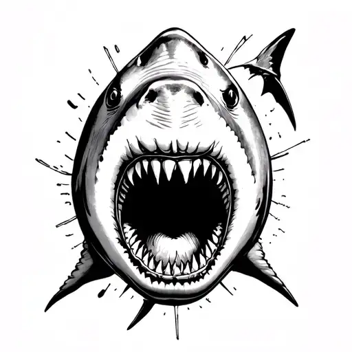 Angry Great White Shark Emerging Mouth Open Mouth Open