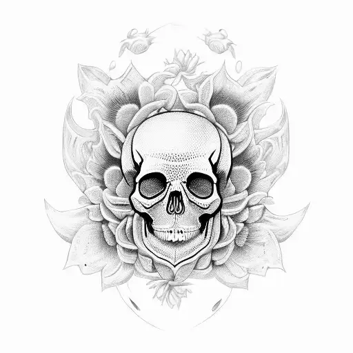 Skull And Chrysanthemum