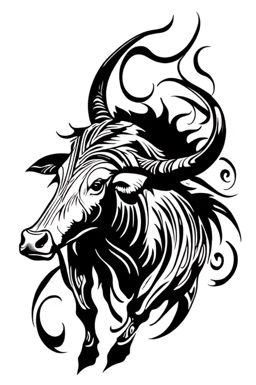 Tribal Bull With Blackwork Patterns Around It