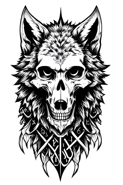 Skull And Wolf Viking Rune