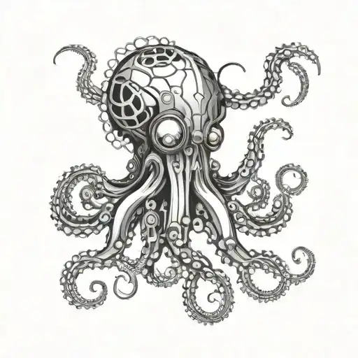 Futuristic Cybernetic Octopus Merging With Robotic Tentacles