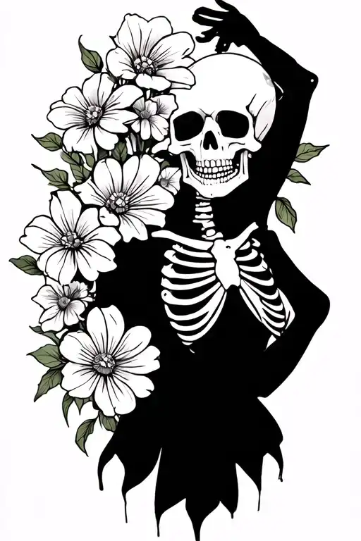 Memorial Tattoo Dancing Skeleton Flowets