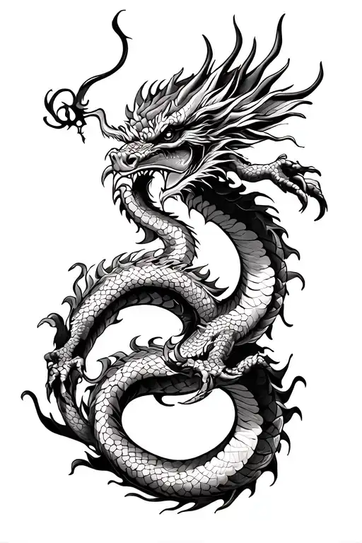 Flying Dragon Wrapping Itself Around The Leg Eastern Dragon