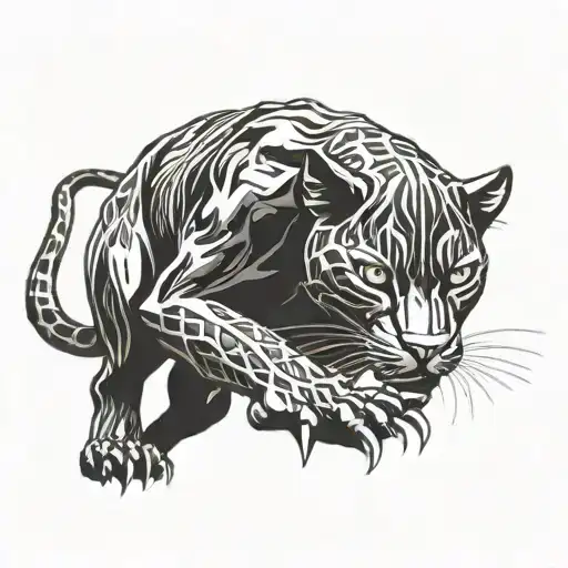 Black Panther Stretching Ready To Hunt Black And White