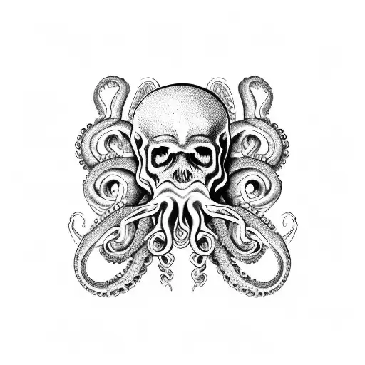 Octopus Crawling Over Skulls And Roses