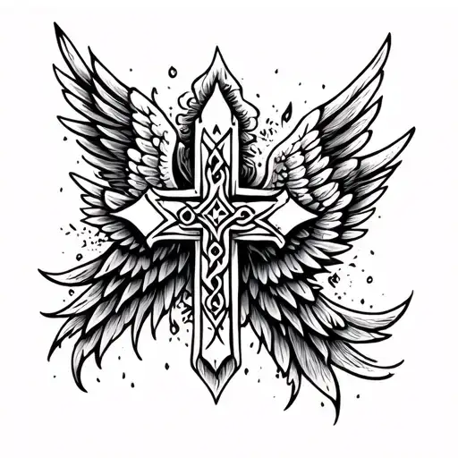 Nordic Theme Cross With Wings
