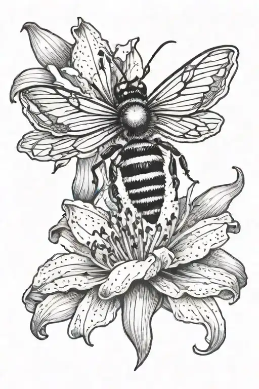 Lilly Flower With Bee Flying