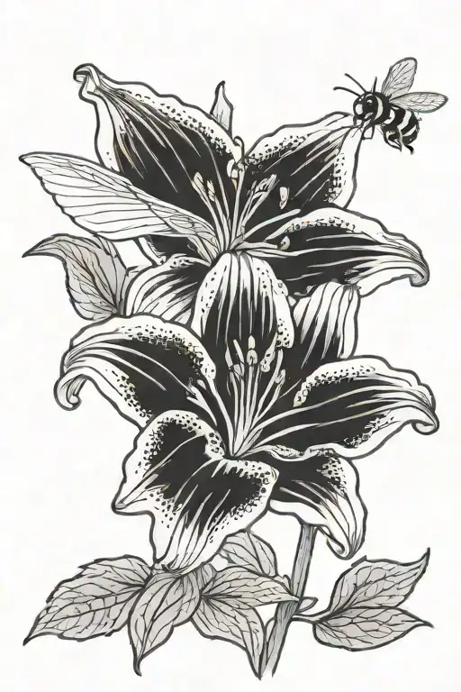 Single Lilly Flower With Bee Flying