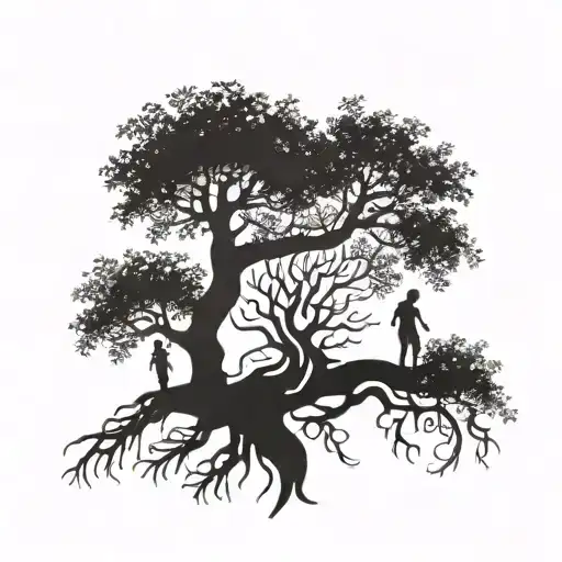 Family Strength Tree With 4 Roots Stretching Towards The Sky Symbolizing 5 Family Members
