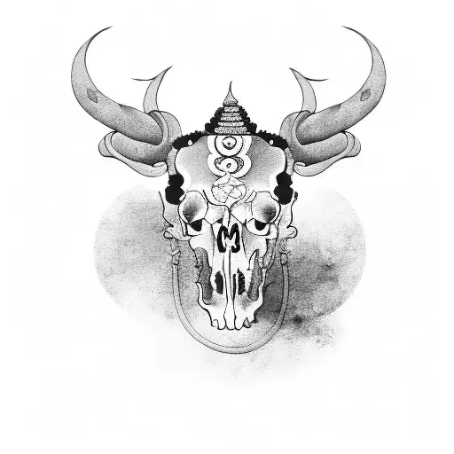 Buddhist Monk Meditating With A Yak Skull