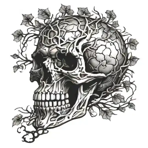 Skull With A Tree Roots Coming Out Of Mouth Of A Skull