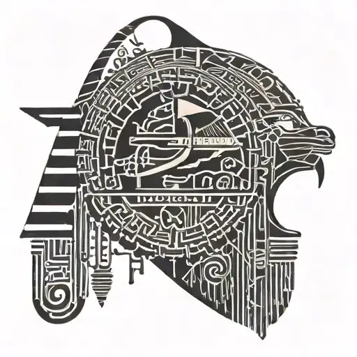An Intricate Egyptian Hieroglyphic Design Incorporating Elements Of Engineering Tools And Symbols